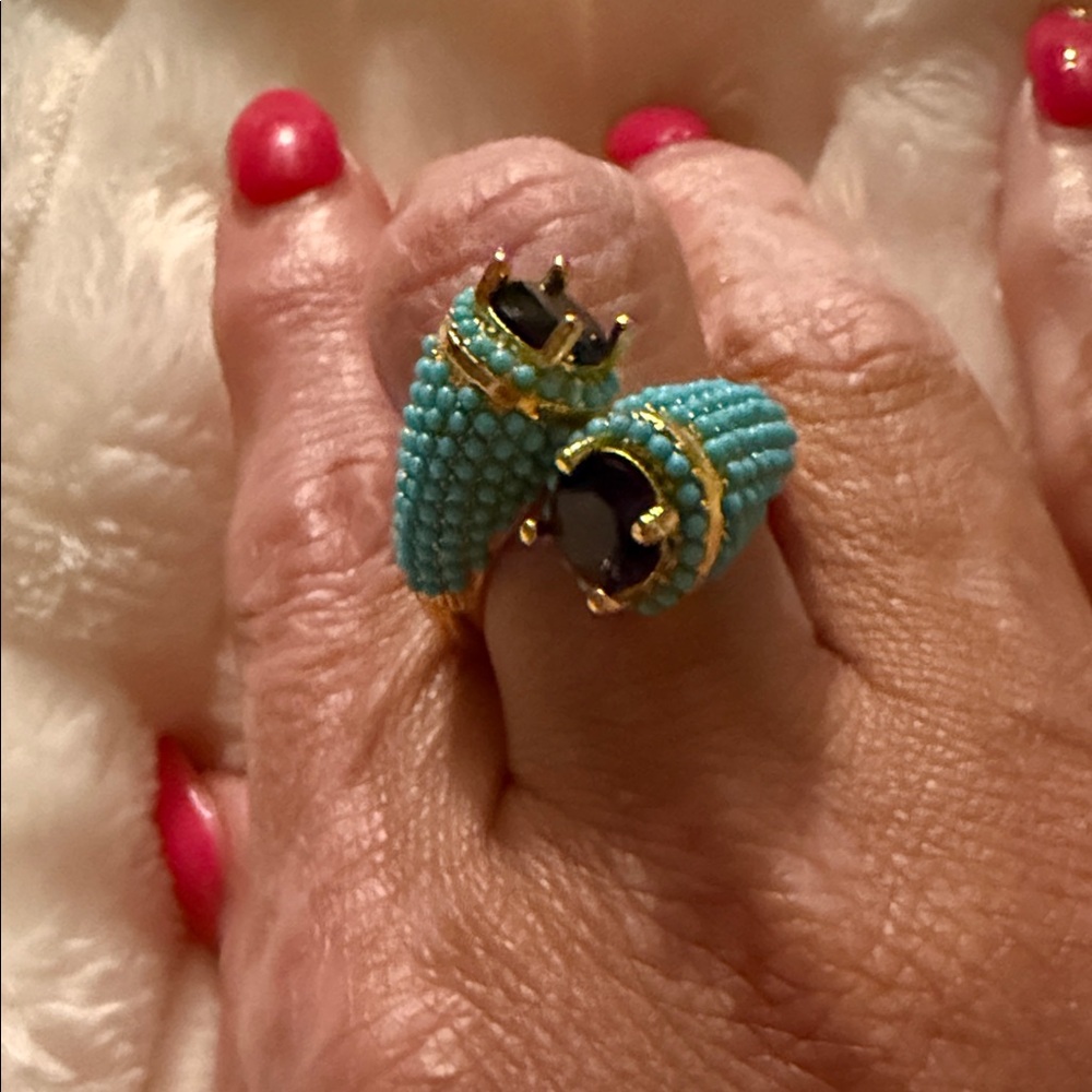 "Sophie" Turquoise and Dark Purple Beaded Ring; NWOT